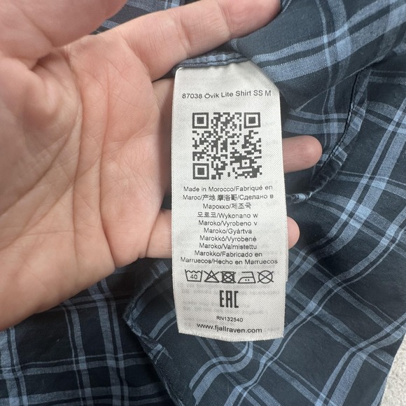 Fjallraven Ovik Lite Shirt Mens Large Blue Plaid Short Sleeve Button Up Outdoor - Picture 7 of 11
